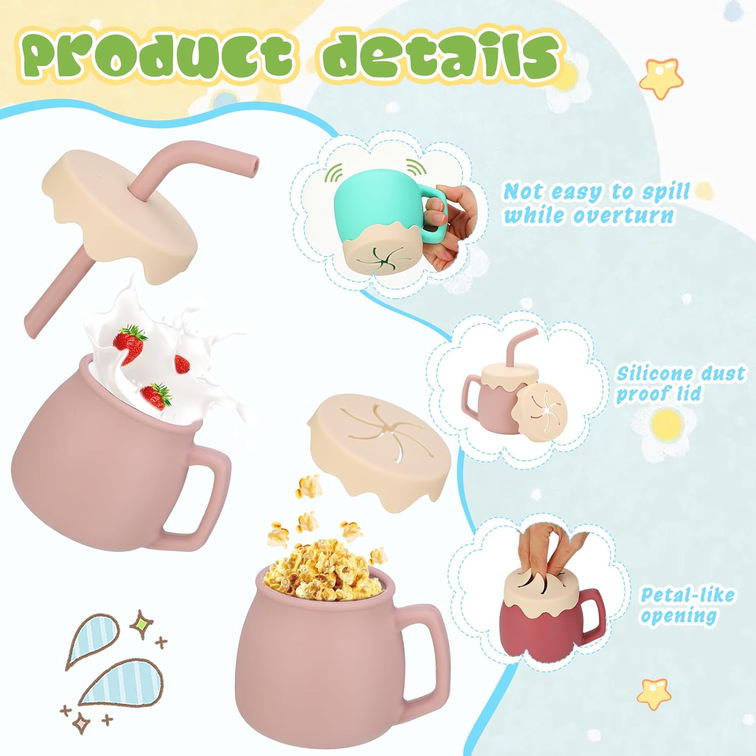 Adore ZEST 2 in 1 Silicone Sip n Snack Sippy Cup with Straw - 180 ml -Light Green