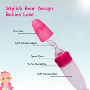 Adore Mr.Bear Baby Premium Silicon Squeeze Feeder with Cap & Storage Case- 100ml- Pink