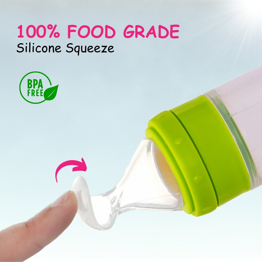 Adore Mr.Bear Baby Premium Silicon Squeeze Feeder with Cap & Storage Case- 100ml- Green