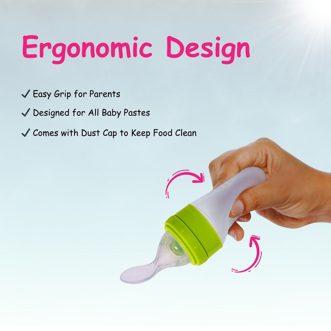 Adore Mr.Bear Baby Premium Silicon Squeeze Feeder with Cap & Storage Case- 100ml- Green