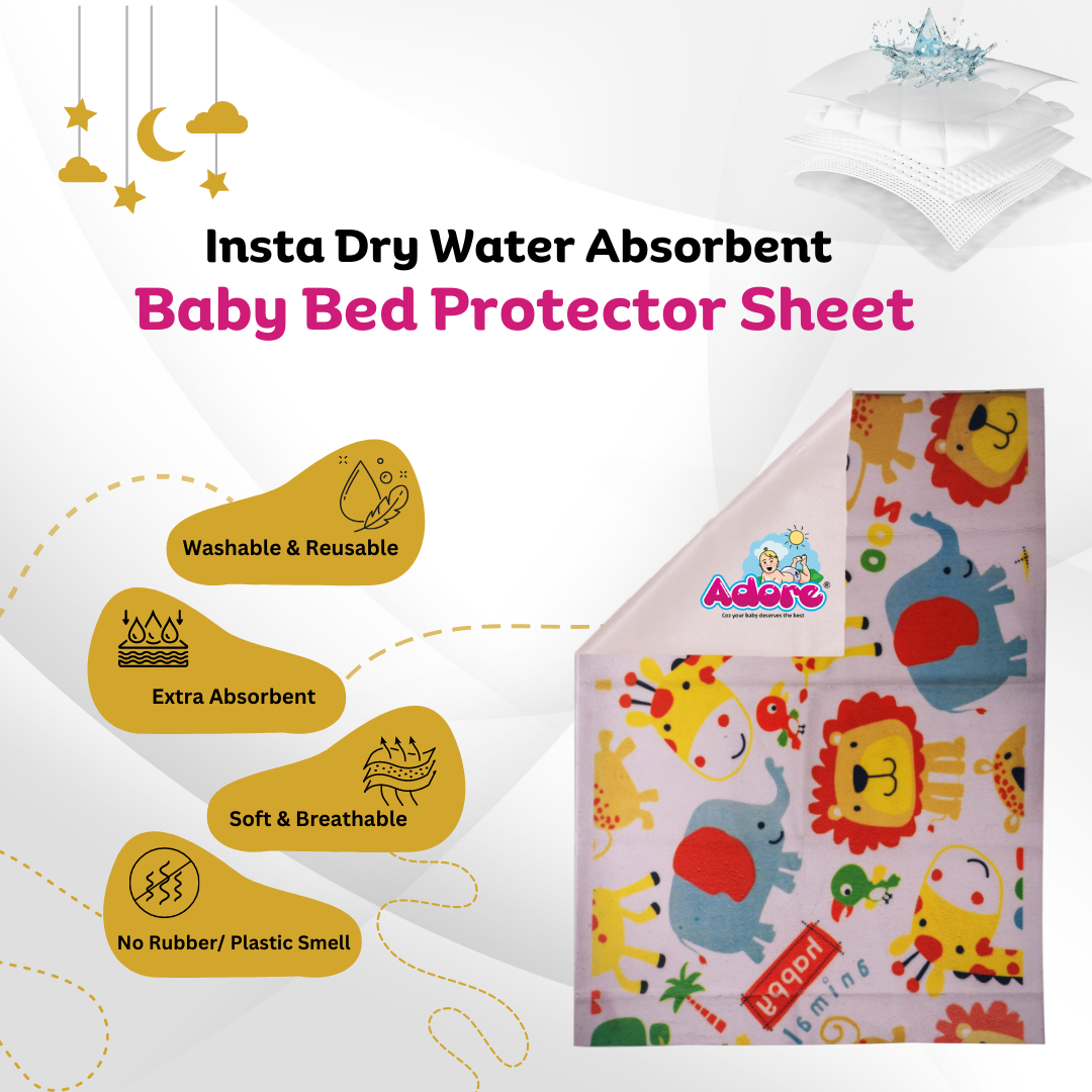 Adore Instadry Printed Baby Bed Protector- Fruits- 50*70cms- Jungle Safari
