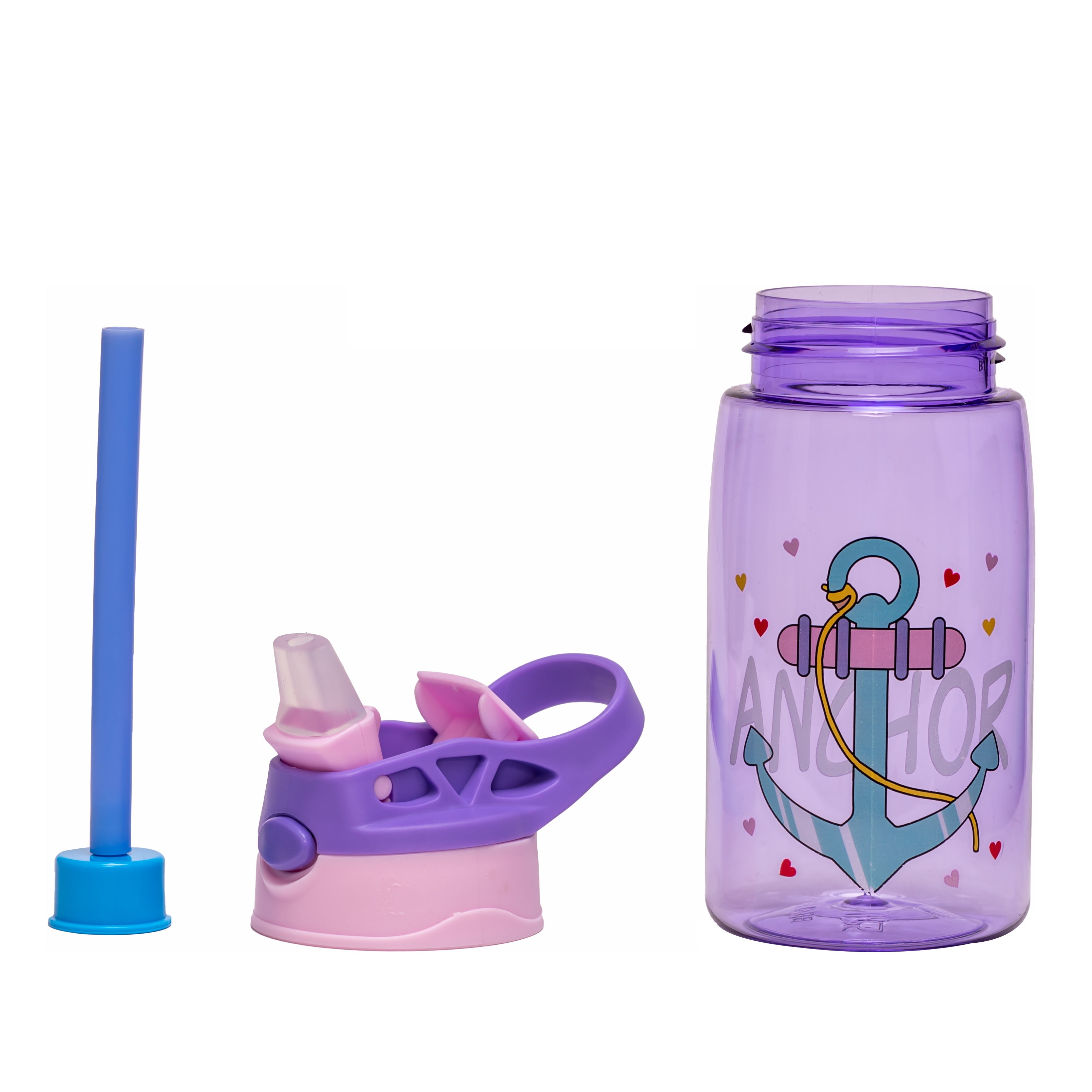 Adore Basics Land Era Straw Sipper Water Bottle with Handle - 500 ml Purple Anchor