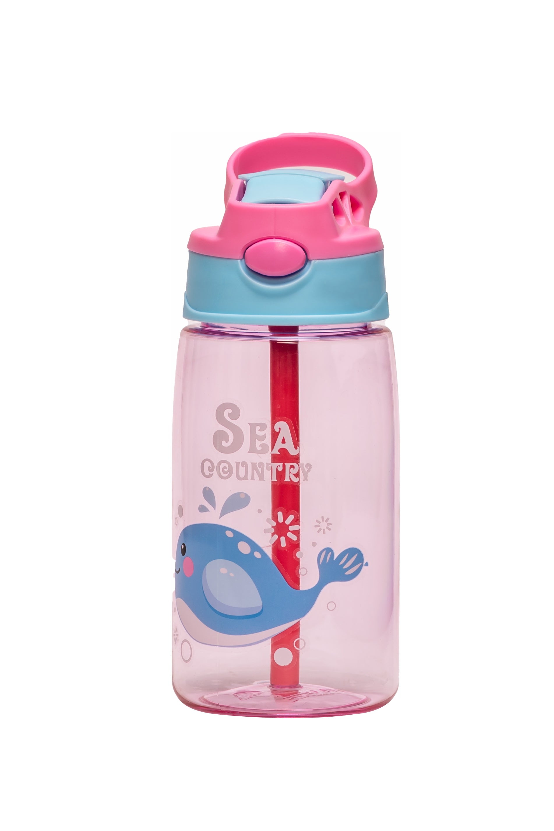 Adore Basics Land Era Straw Sipper Water Bottle with Handle - 500 ml Pink Whale