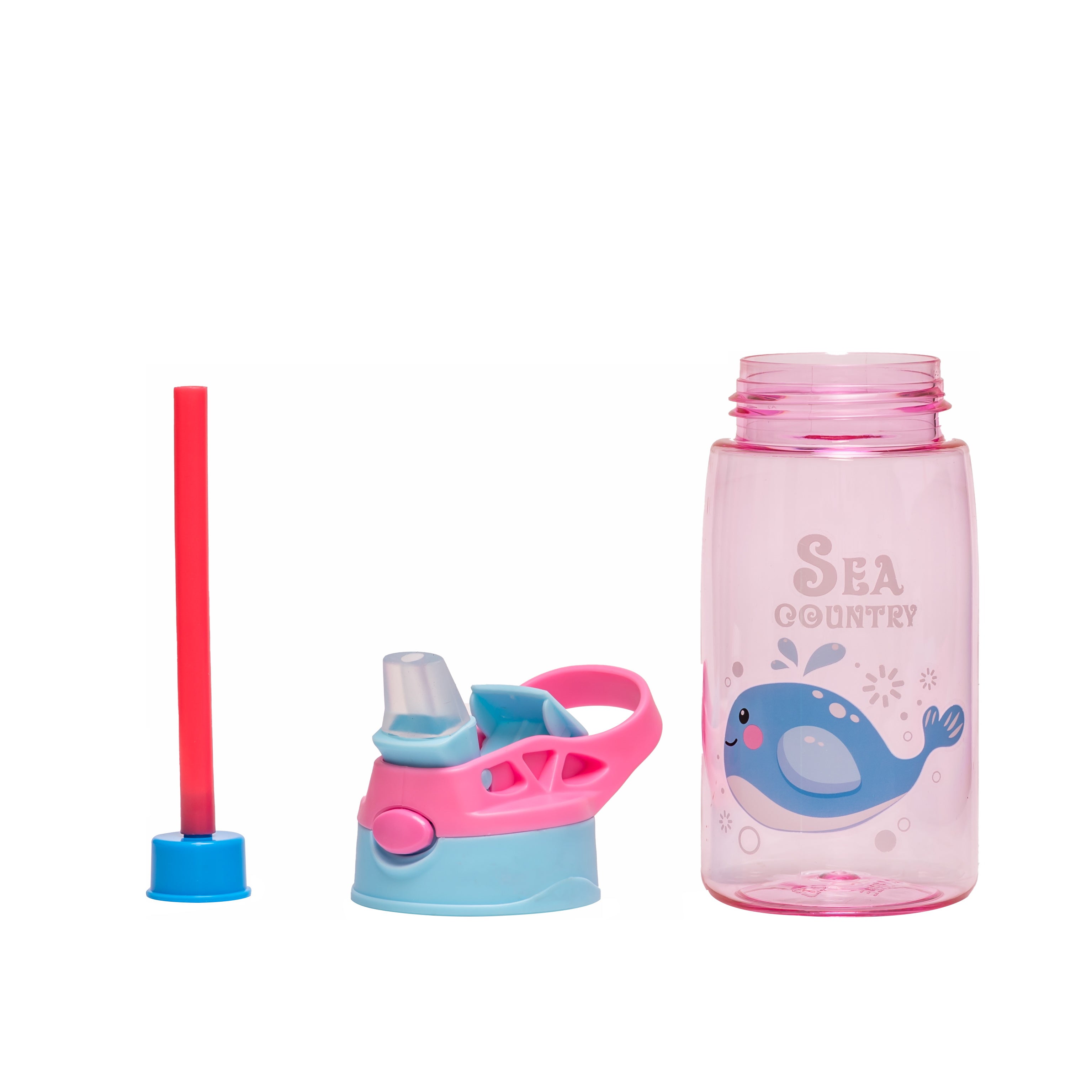 Adore Basics Land Era Straw Sipper Water Bottle with Handle - 500 ml Pink Whale