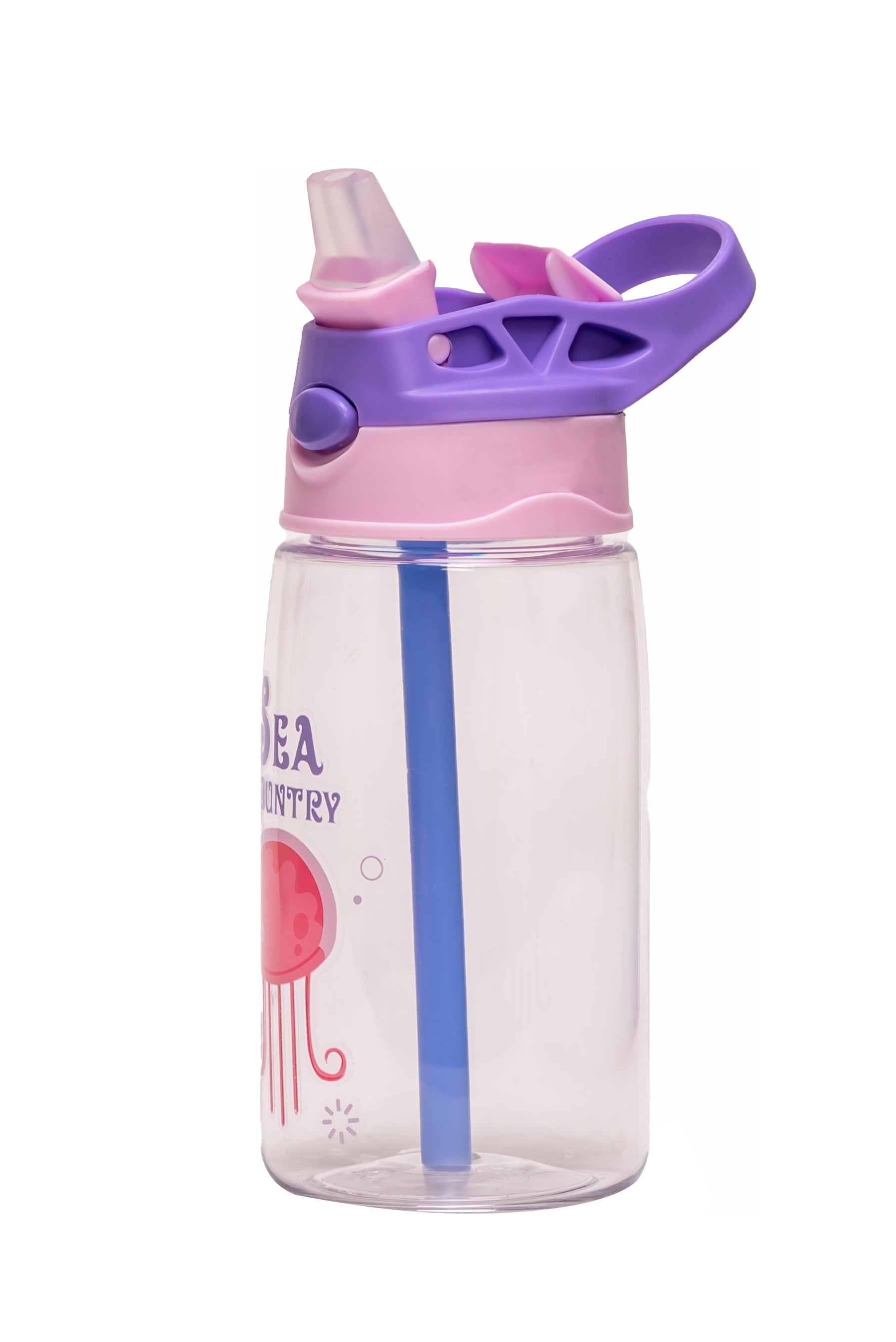 Adore Basics Land Era Straw Sipper Water Bottle with Handle - 500 ml Purple Jelly Fish