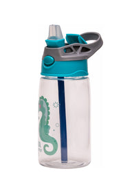 Adore Basics Land Era Straw Sipper Water Bottle with Handle - 500 ml Blue Sea Horse