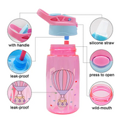 Adore Basics Land Era Straw Sipper Water Bottle with Handle - 500 ml Pink hot Balloon