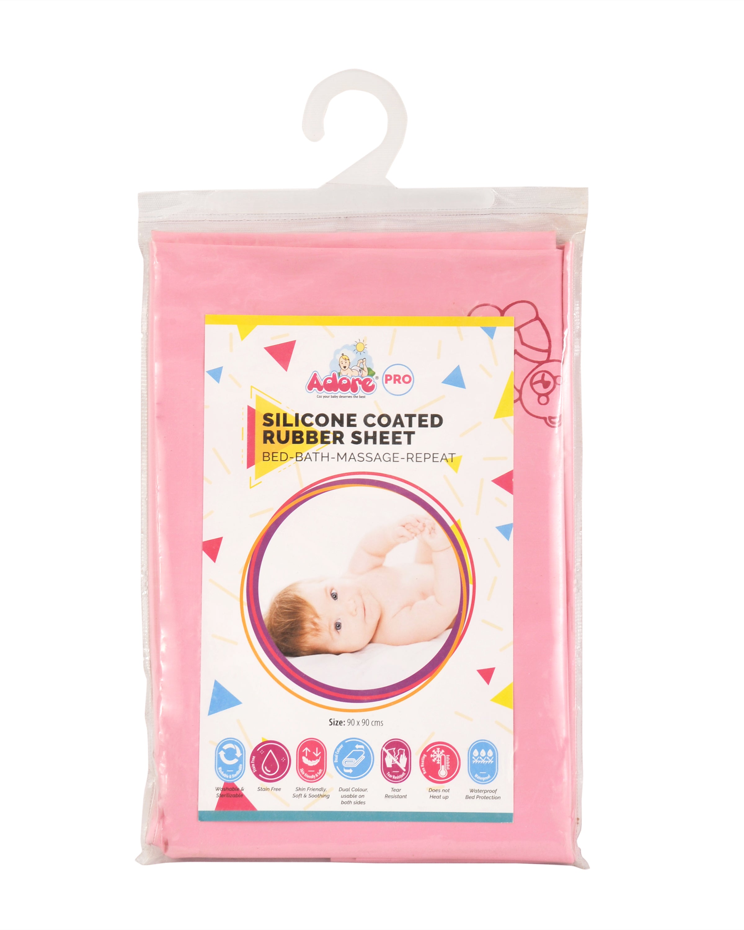 Adore Baby Silicone Coated Baby Rubber Sheet -Bed – Bath – Massage - Repeat - 90*90 - Pink