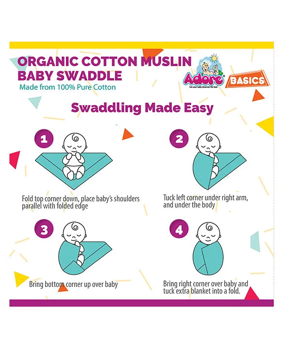 Adore Basics Organic Cotton Muslin Baby Swaddles L 100 x B 100 cm - Dogyy Doo Print