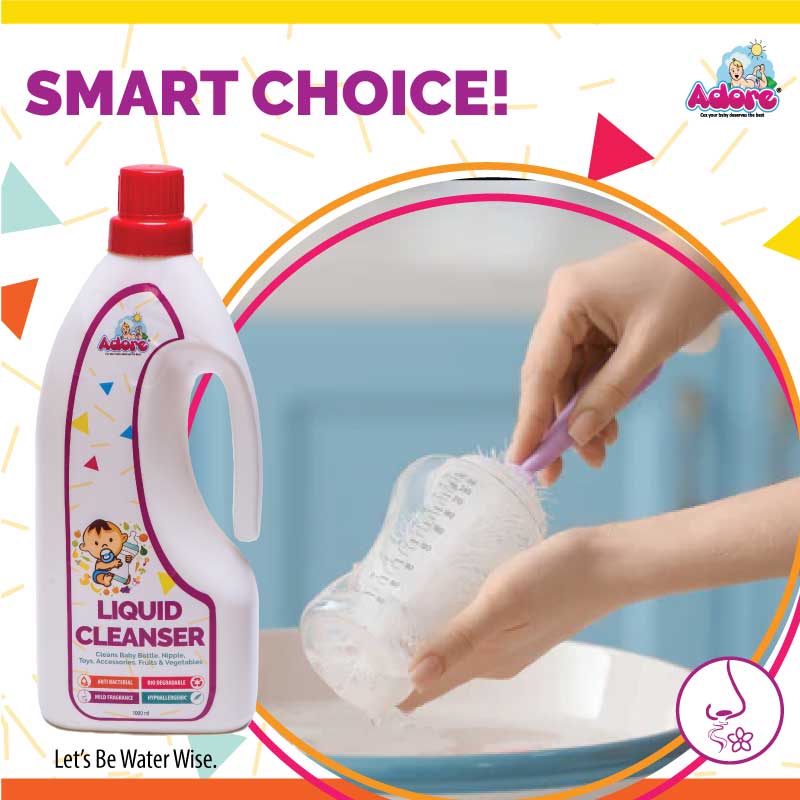 Adore Baby Bottle, Nipple & Vegetable Liquid Cleanser 1000ml- Bottle Pack