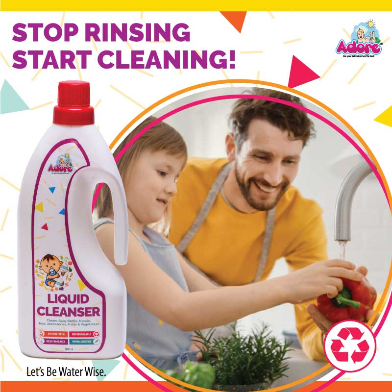 Adore Baby Bottle, Nipple & Vegetable Liquid Cleanser 1000ml- Bottle Pack