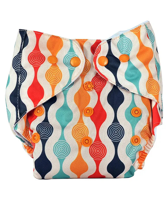 Adore Unisize Adjustable Cloth Diaper With 5 Layered Charcoal Insert Abstract Print - Rainbow Multicolor