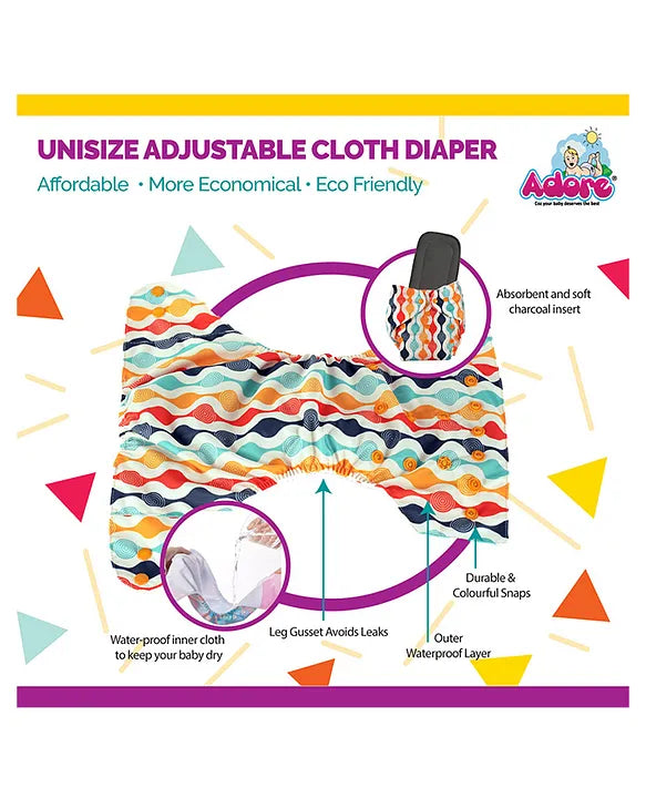 Adore Unisize Adjustable Cloth Diaper With 5 Layered Charcoal Insert Abstract Print - Vehicle Print