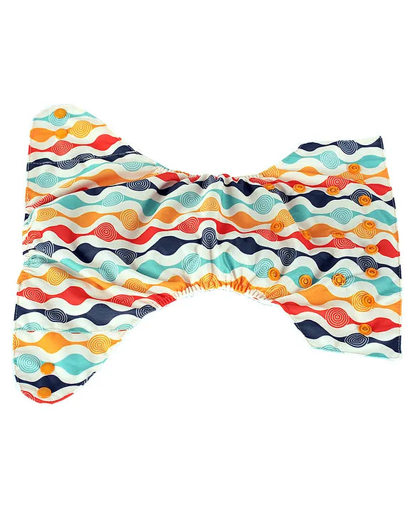 Adore Unisize Adjustable Cloth Diaper With 5 Layered Charcoal Insert Abstract Print - Rainbow Multicolor