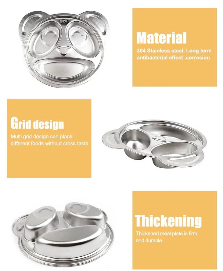 Adore Eatza - The Stainless Steel Feeding Plate with 4 Compartments- Bear