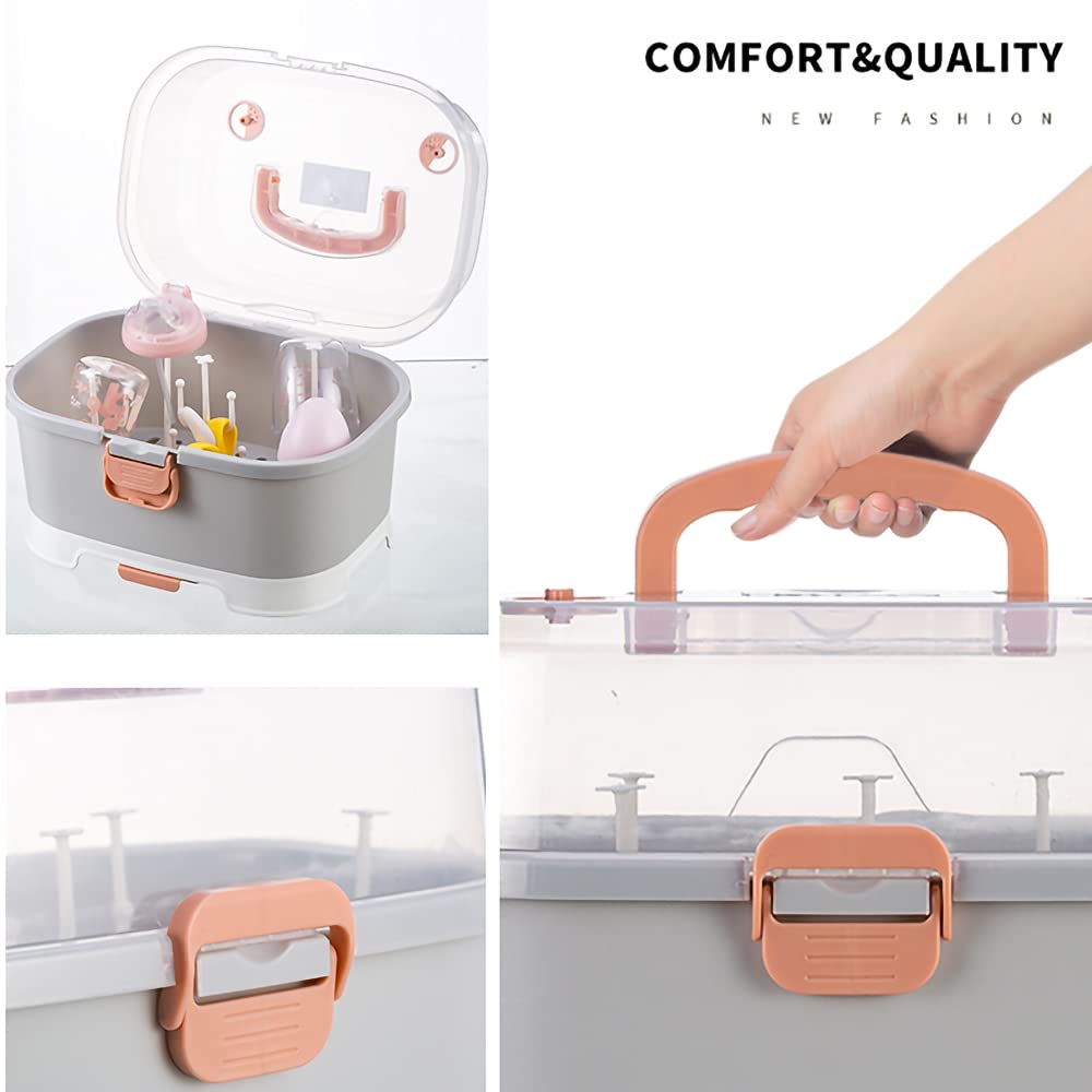 Adore Avalanche 2 in 1 Baby Bottle Drying Rack & Storage Box with Lid & Handle Portable - Grey