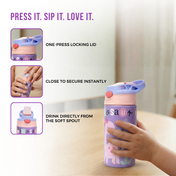 Adore Helios! Double Wall Insulated Stainless Steel Sipper 350ml- Purple Dino