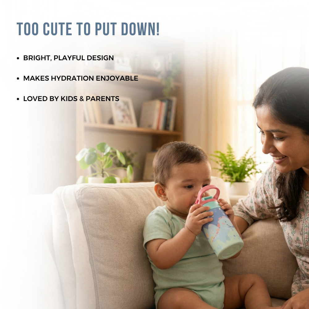 Adore Helios! Double Wall Insulated Stainless Steel Sipper 350ml- Blue Sky Dino