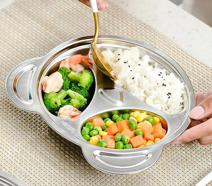 Adore Eatza - The Stainless Steel Feeding Plate with 4 Compartments- Bear
