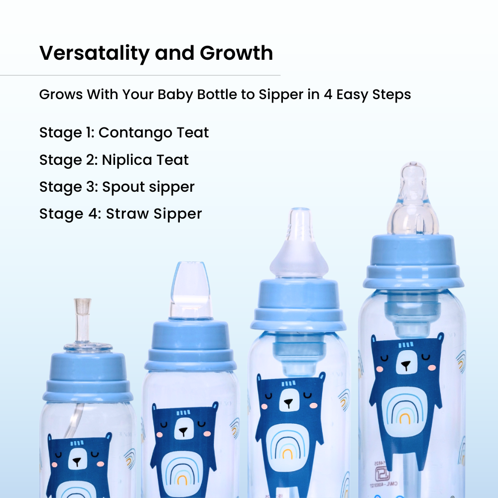 Adore Advanced CONTANGO- The 4 Stage Ventilated Anti-Colic Stem Baby Feeding Bottle- 250ml- Blue