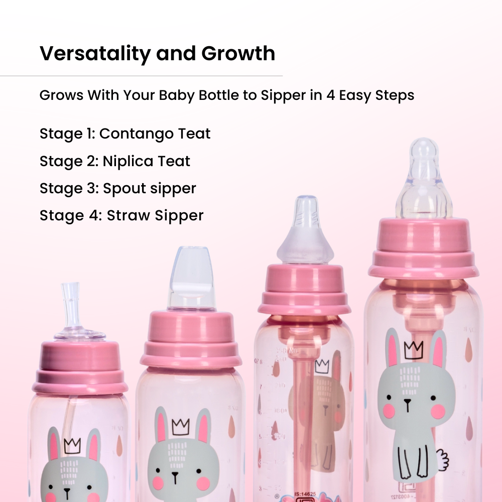 Adore Advanced CONTANGO- The 4 Stage Ventilated Anti-Colic Stem Baby Feeding Bottle- 250ml- Pink