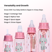 Adore Advanced CONTANGO- The 4 Stage Ventilated Anti-Colic Stem Baby Feeding Bottle- 250ml- Pink