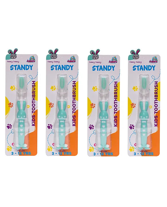 Adore Standy Kids Toothbrush With Safety Case Pack of 4 - Green