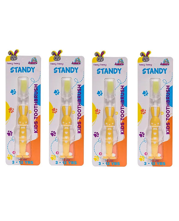 Adore Standy Kids Toothbrush With Safety Case Pack of 4 - Yellow