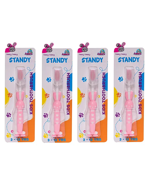 Adore Standy Kids Toothbrush With Safety Case Pack of 4 - Pink