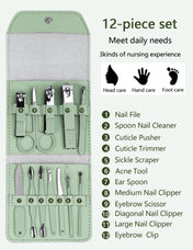 Adore KAMIKAZE! 12 pc Pedicure ,Manicure & Ear Cleaning set with case - Green