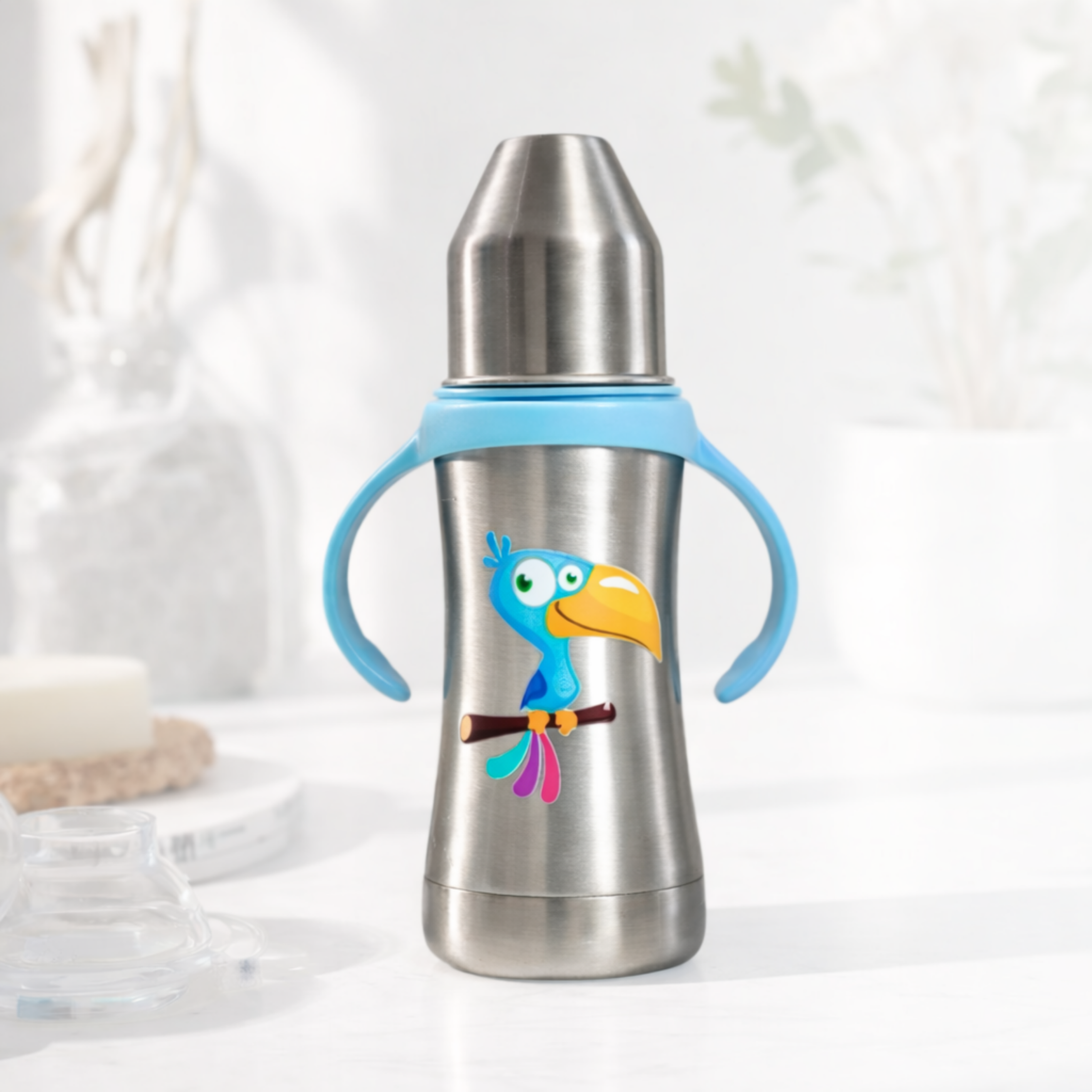 Adore Twilight 2in 1 Stainless Steel Sipper with Twin Handle 250ml - Blue Toucan