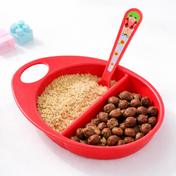 Adore Supper Hero Feeding Bowl with Spoon, Fork & Wooden Masher- Red