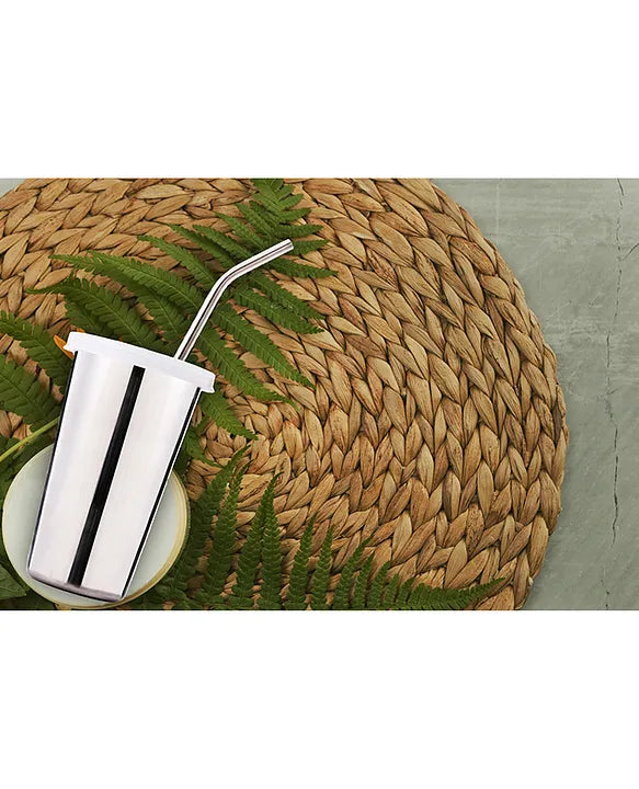 Adore Bliss Stainless Steel Tumbler with Lid, Hole Lid, Straw and Brush Set - 300 ml Plain