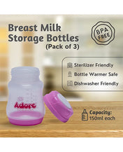 Adore Ahoy Breast Milk Storage Bottles 150ml Each Capacity Pack of 3 - Multicolor