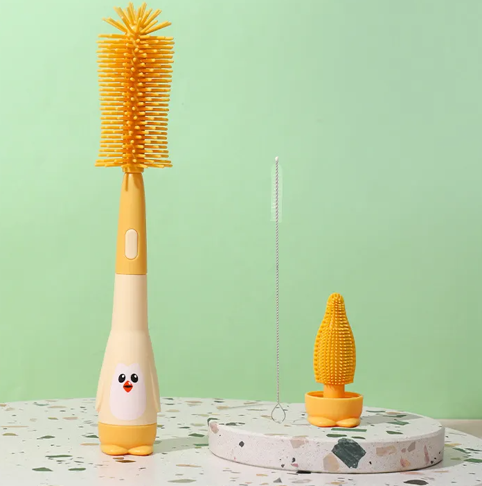 Adore Li'l Penguin 3 in 1 Silicone Scratch Free Bottle Cleaning Brush Kit - Yellow