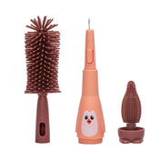 Adore Li'l Penguin 3 in 1 Silicone Scratch Free Bottle Cleaning Brush Kit - Pink