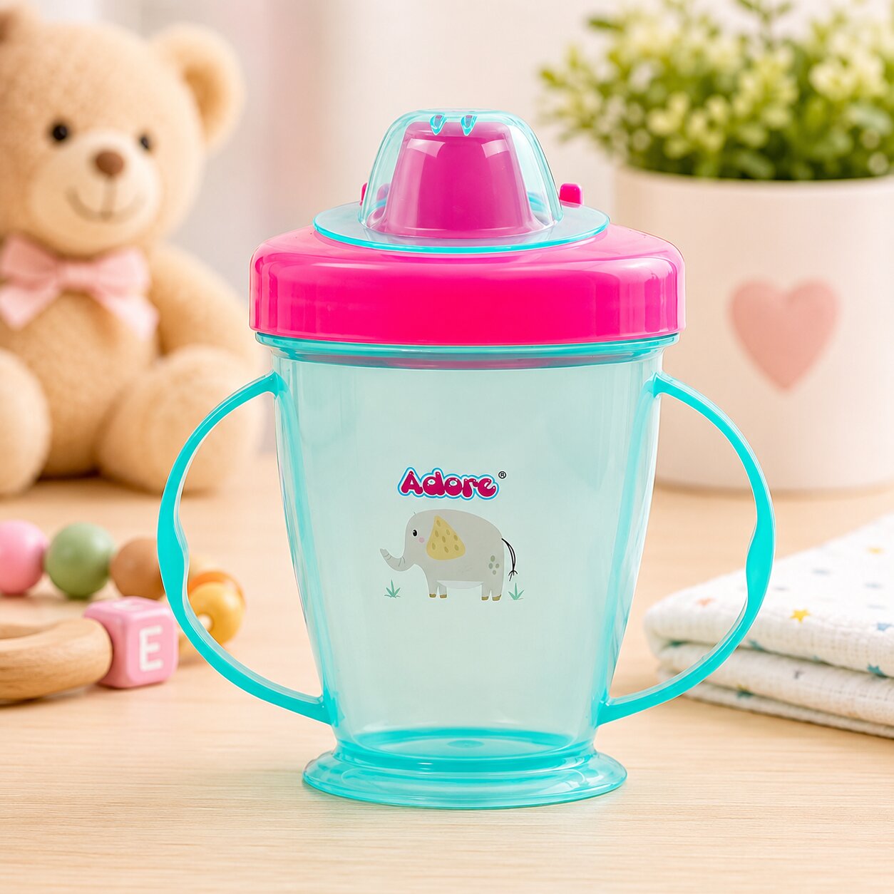 Adore Birdy Hard Spout Sipper cup with Twin Handle & Spill Proof Lid- 210ml - Blue Pink