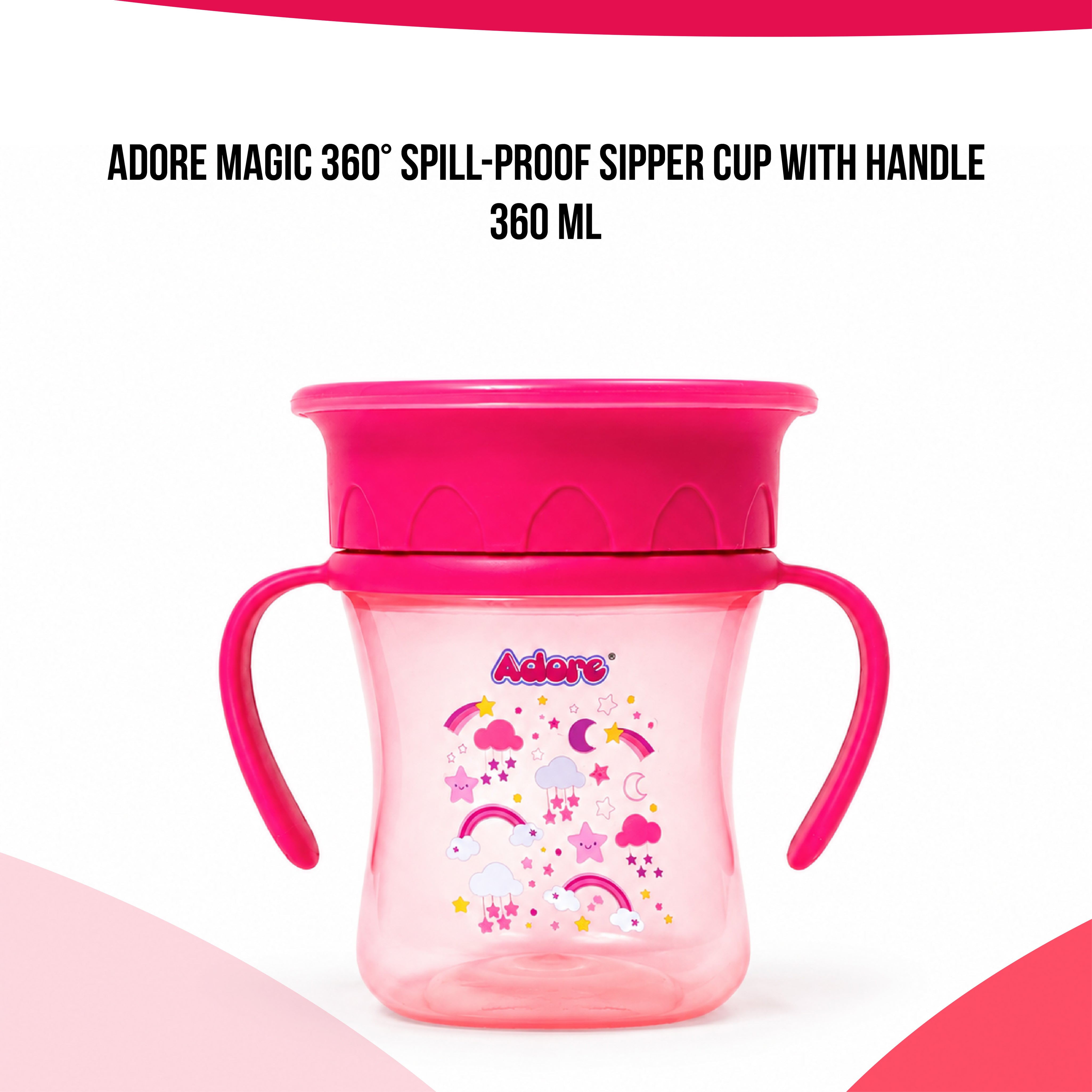 Adore Magic 360 Degree Spill Proof Sipper Cup with Handle 240 ml- Pink