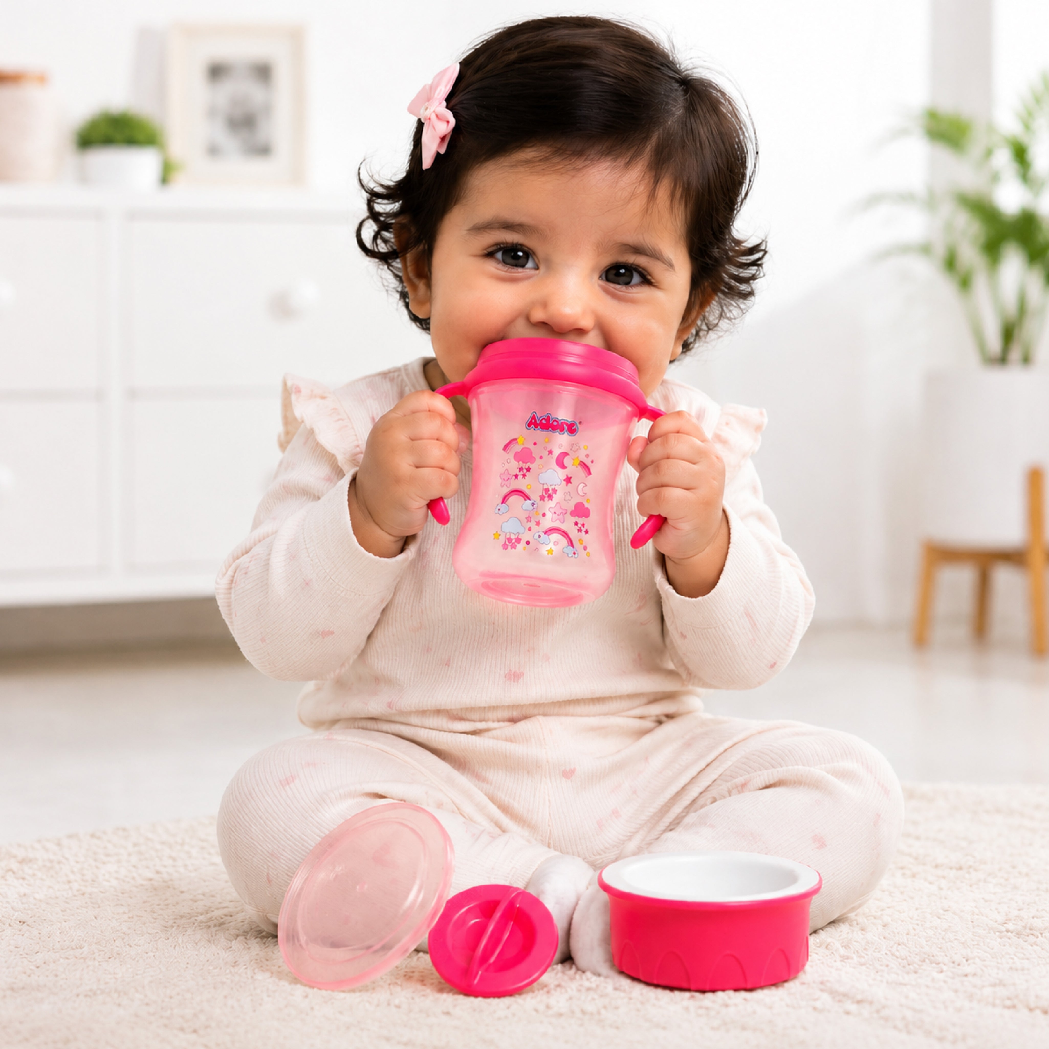Adore Magic 360 Degree Spill Proof Sipper Cup with Handle 240 ml- Pink