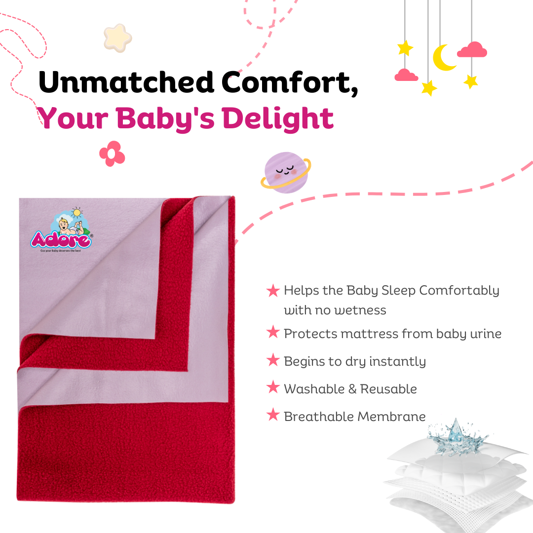 Adore Insta Dry Water Absorbent Baby Bed Protector Sheet - Small - 50*70cm - MAROON