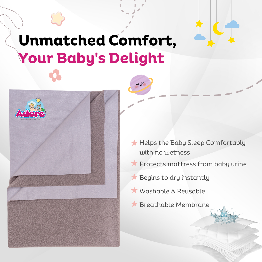 Adore Insta Dry Water Absorbent Baby Bed Protector Sheet - Small - 50*70cm - SMOKE GREY