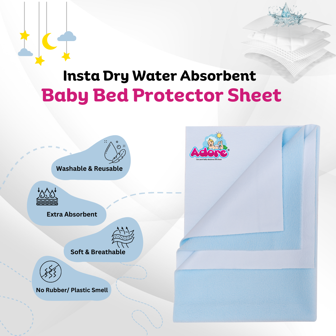 Adore Insta Dry Water Absorbent Baby Bed Protector Sheet - Medium - 70*100cm -BLUE