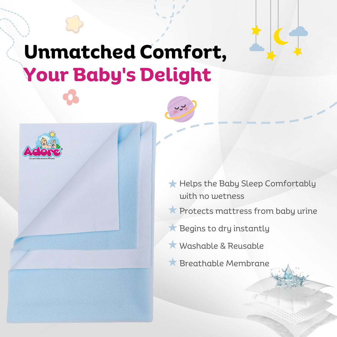 Adore Insta Dry Water Absorbent Baby Bed Protector Sheet - Medium - 70*100cm -BLUE