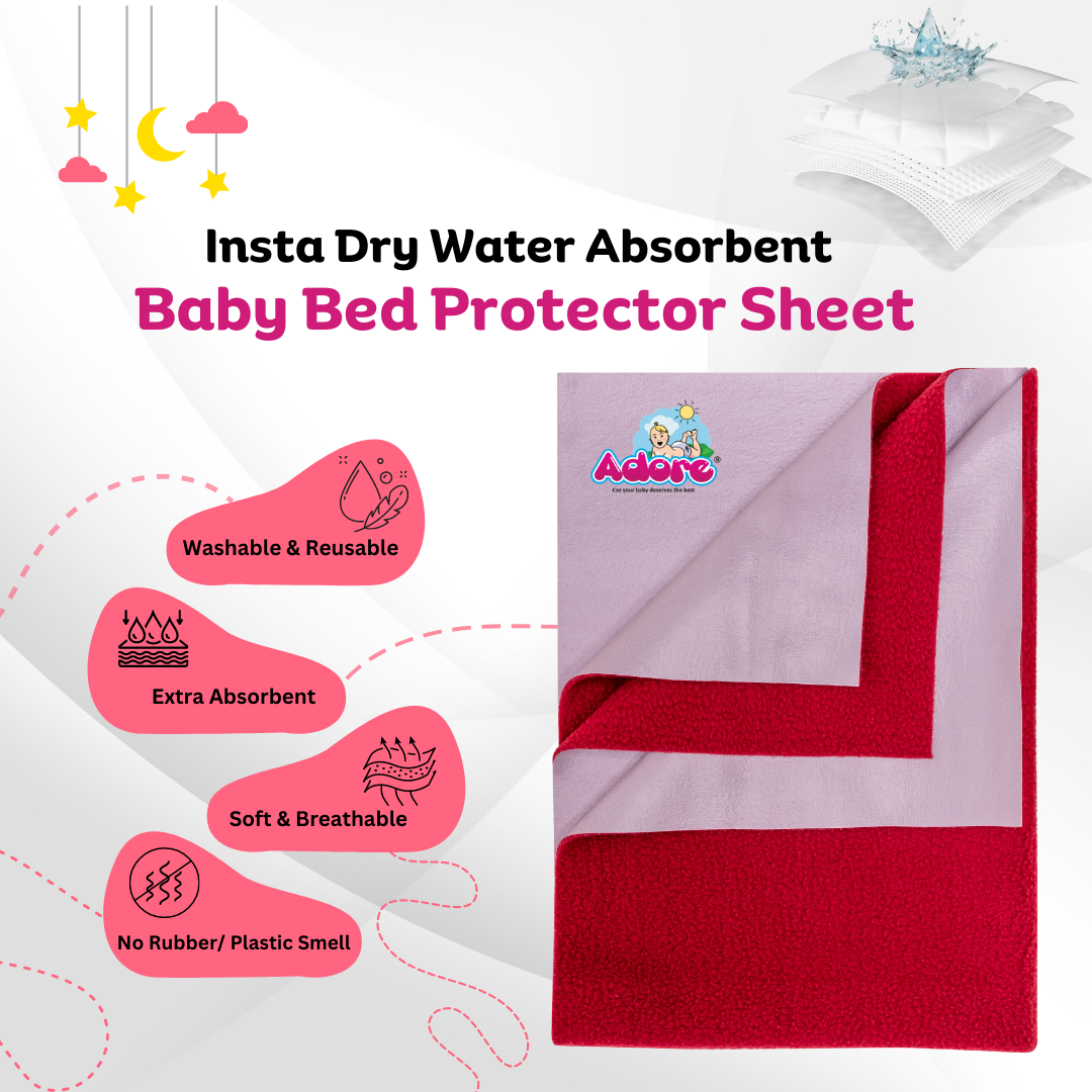 Adore Insta Dry Water Absorbent Baby Bed Protector Sheet - Medium - 70*100cm -MAROON