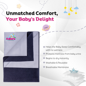 Adore Insta Dry Water Absorbent Baby Bed Protector Sheet - Medium - 70*100cm -NAVY BLUE