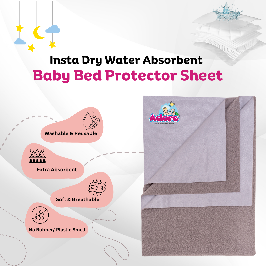 Adore Insta Dry Water Absorbent Baby Bed Protector Sheet - Medium - 70*100cm -SMOKE GREY