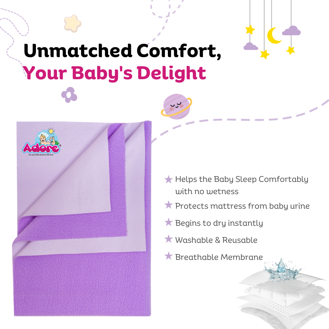 Adore Insta Dry Water Absorbent Baby Bed Protector Sheet - Medium - 70*100cm -LILAC