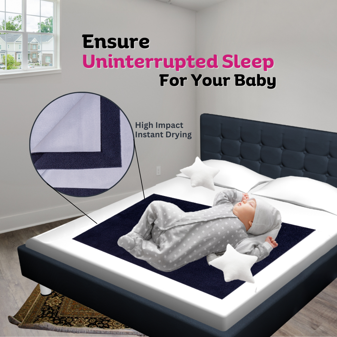 Adore Insta Dry Water Absorbent Baby Bed Protector Sheet - Large - 100*140cm -NAVY BLUE
