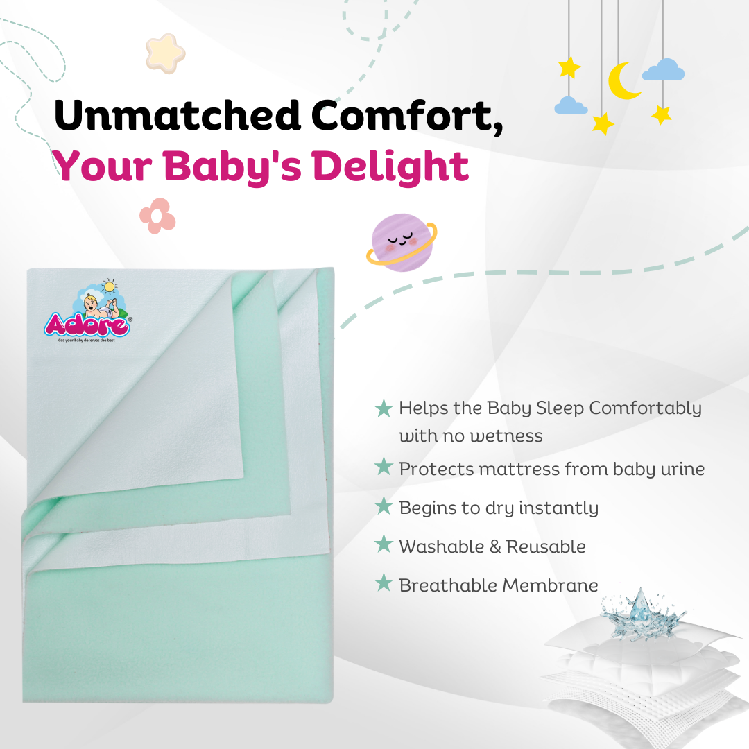 Adore Insta Dry Water Absorbent Baby Bed Protector Sheet - Large - 100*140cm -SEA GREEN
