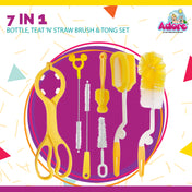 Adore 7 in 1 Baby Bottle Cleaning Brush kit with Scissor Tong- Multicolor
